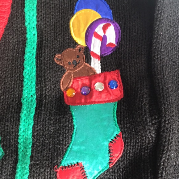 Christmas Sweater medium Tree Angel Santa GLadys Bagley Work in Progress ugly - Picture 5 of 8